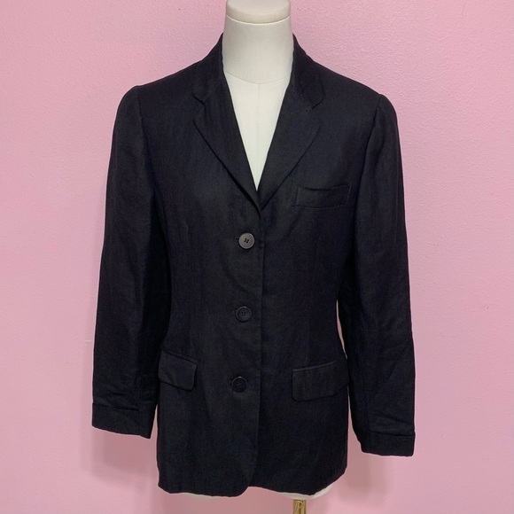 Vintage Jackets & Blazers - VTG Limited London Paris New York Black Linen Blend Blazer XS
